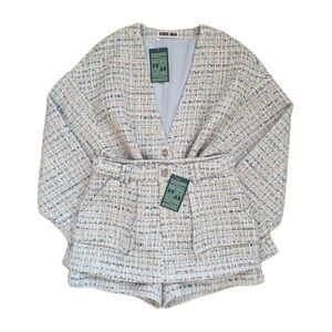 Blue Tweed Jacket Mini Skort Skirt Fall Outfit Set Size 4 Small Medium Bundle